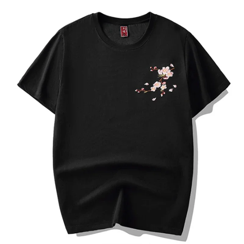 Lyprerazy中国スタイルの花embridery男性tシャツ半袖原宿tシャツ綿夏カジュアルトップスティー