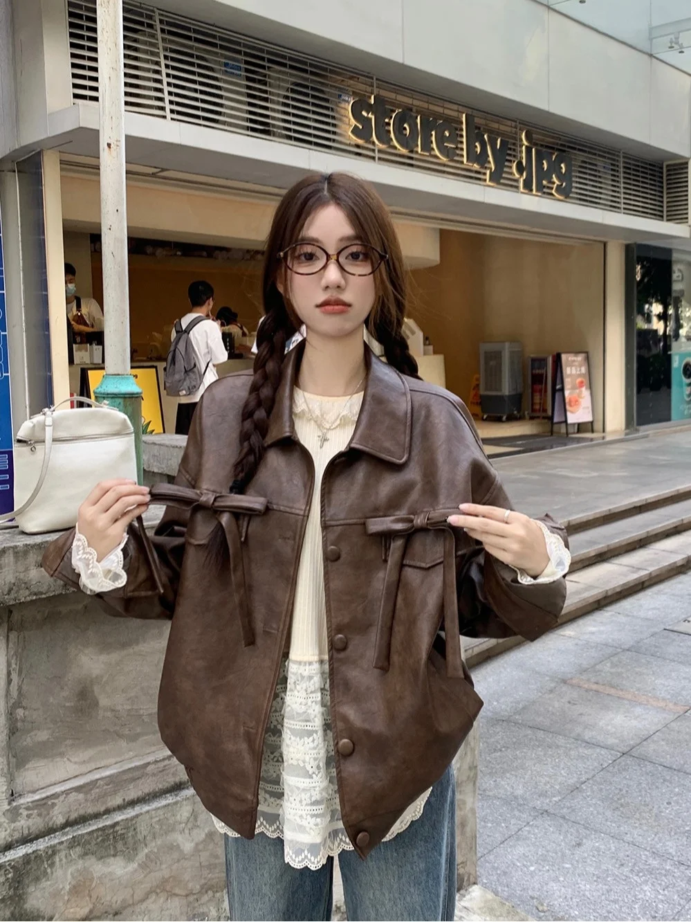 Base lavorata a maglia con finiture in pizzo irt Set da due pezzi da donna Cool Sweet Sle Capispalla Jaet in pelle iniziale autunnale Vestibilità ampia casual