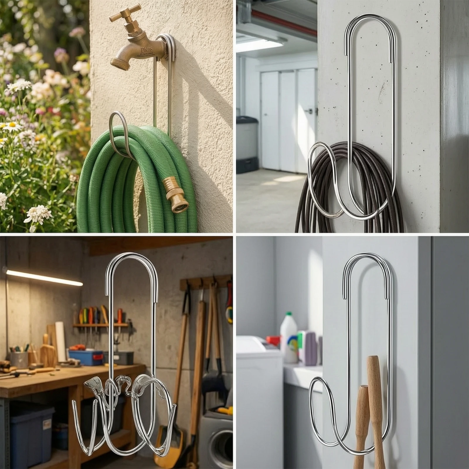 2 Pieces Hose Holder with Spigot Mount Stainless Steel Garden Hose Hanger Heavy-Duty Adjustable for Homeowners, Yard, Patio