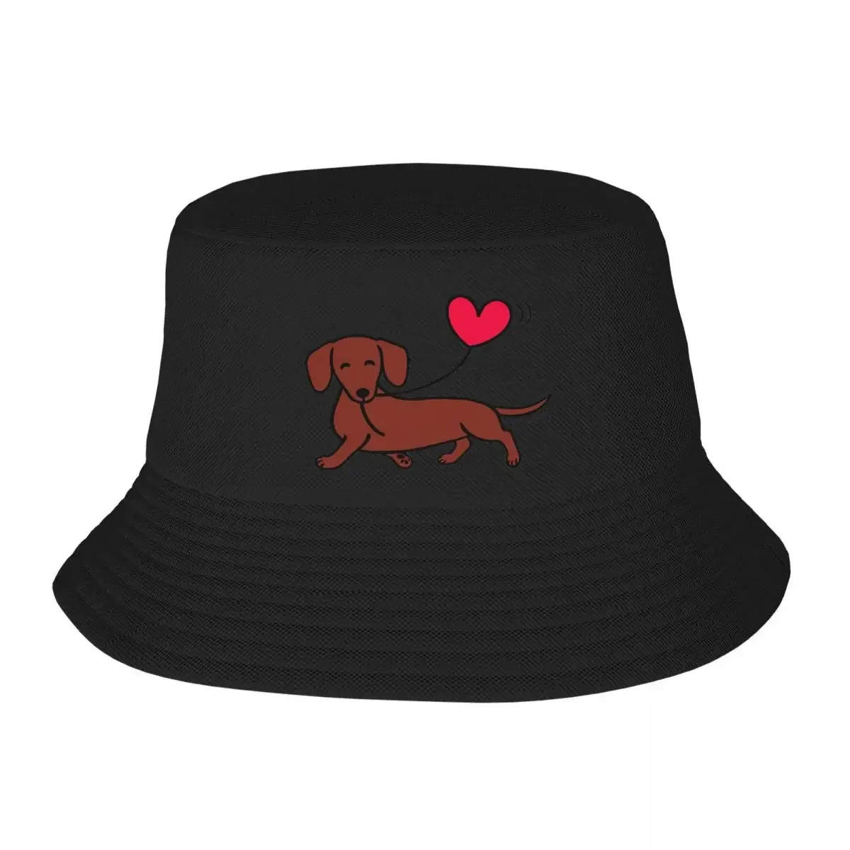 Red Smooth Dachshund Heart Balloon Bucket Hat Panama For Kids Bob Hats Autumn Fisherman Hats Summer Beach Fishing Unisex Caps