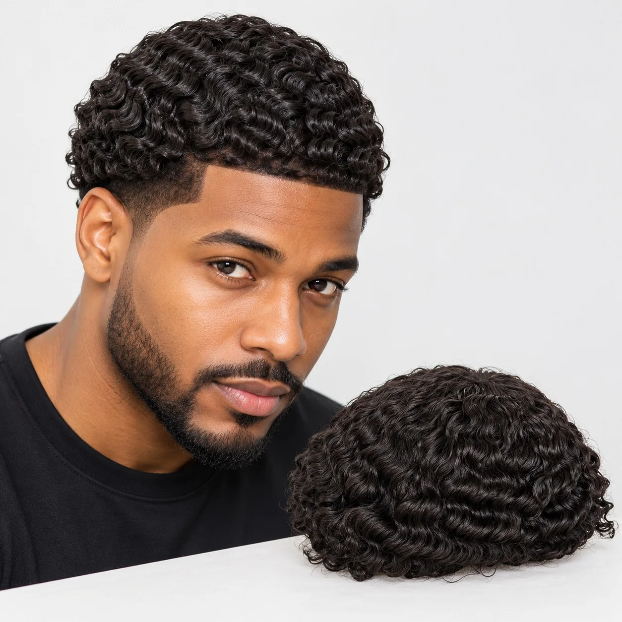 Men's 6 Inch Kinky Curly Indian Human Hair Toupee 130% Density 8x10 Lace Or PU Base Frontal Wig for Hair Loss