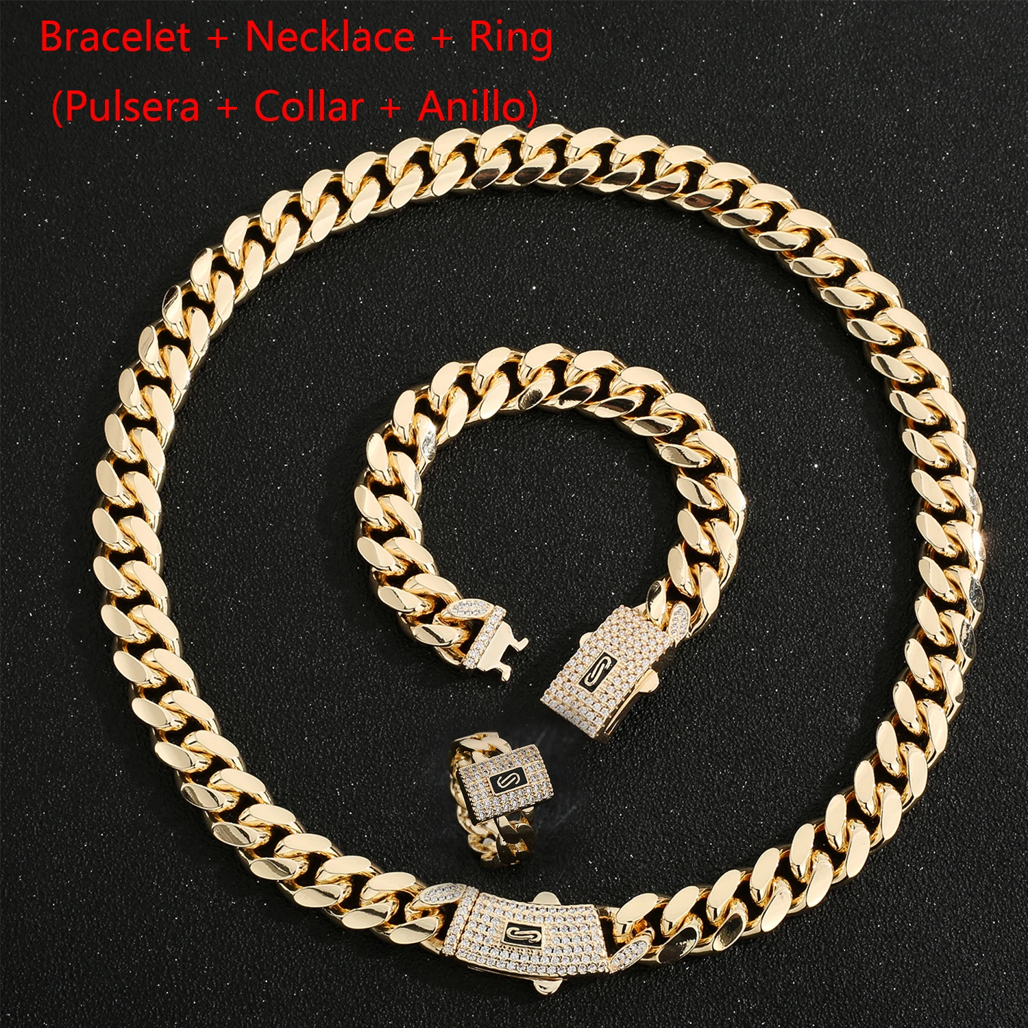 14K Gold Plated Brass 3‑Piece Unisex Jewelry Set, Trendy Classic Style Fashion Accessories for Men Women Daily Wear