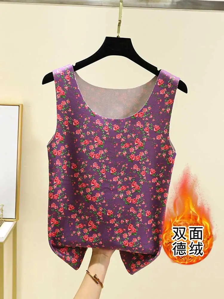 Self-Heating Fleece Warm Vest Autumn Winter Fleece Lined round Neck Seamless Shoulder Inner Wear for Middle Aged And Elderly ...