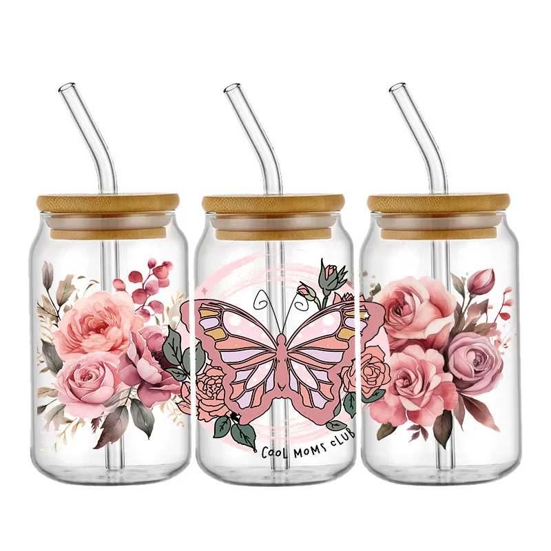 Colorful Butterfly Patterns Uv Dtf Cup Wrap Stickers Waterproof UV DTF Cup Wraps Sticker DIY 3D Wrap Decal For 16oz Libbey Glass
