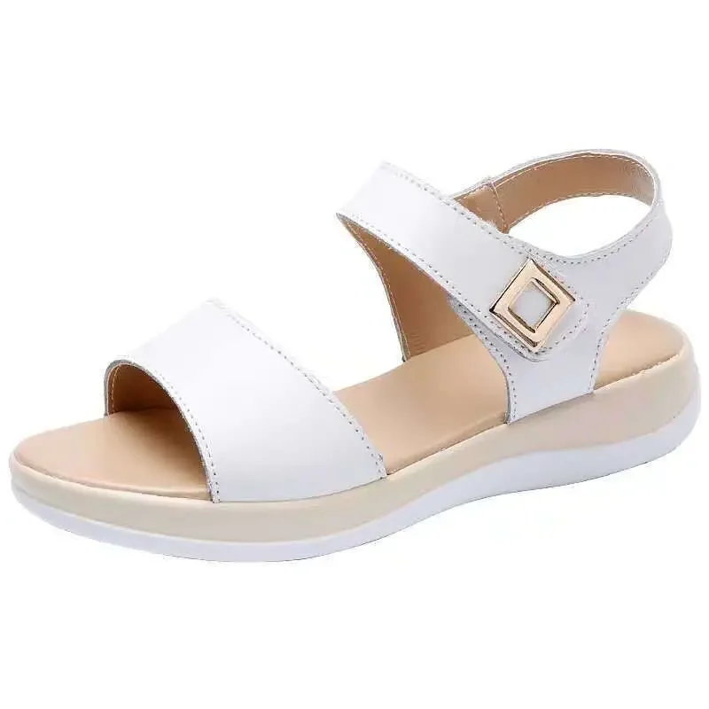 Sandalias de cuero genuino para mujer, zapatos de embarazada, palo mágico plano, elegante, de lujo, fresco, para verano