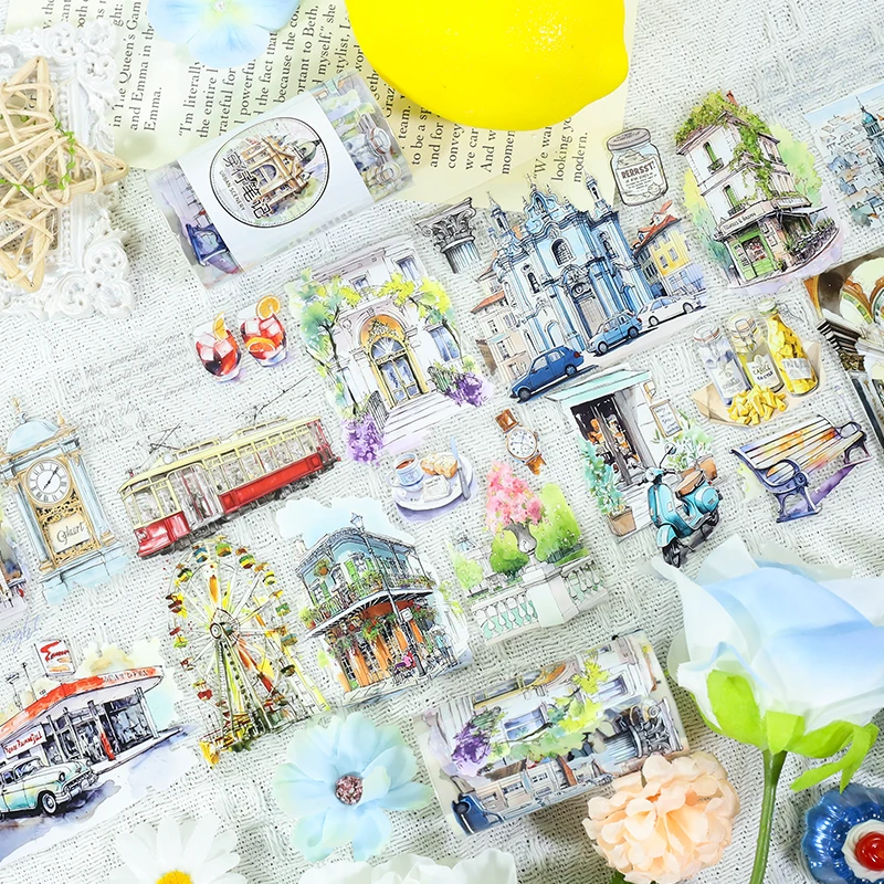 

70mm*200cm Vintage City Travel Street Landscape PET Tape Creative DIY Journal Material Collage Scrapbooking Stationery