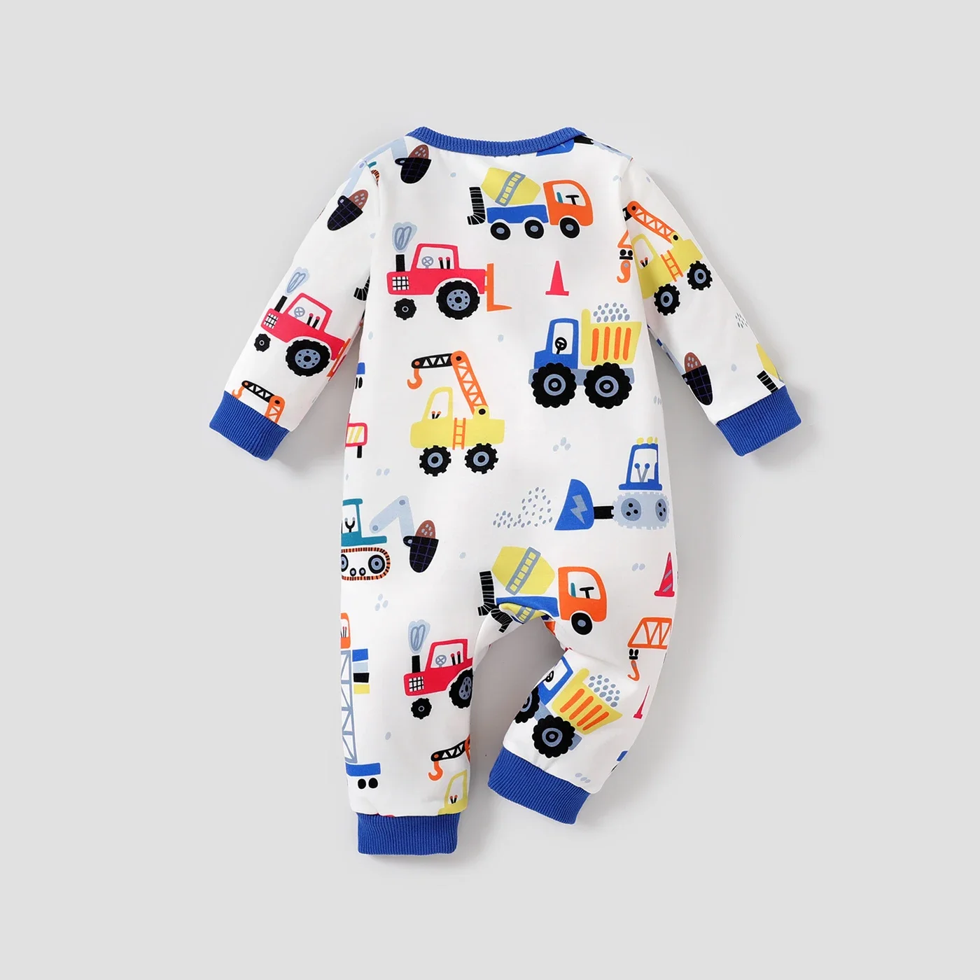 PatPat Baby Boy Naia Childlike Vehicle Zipper Long Sleeve Jumpsuit  Full print   Casual/Outdoor Suitable for Autumn Season