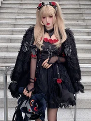 Abito Gothic Lolita OP abito nero a maniche lunghe con volant in poliestere Lolita One Piece Dress