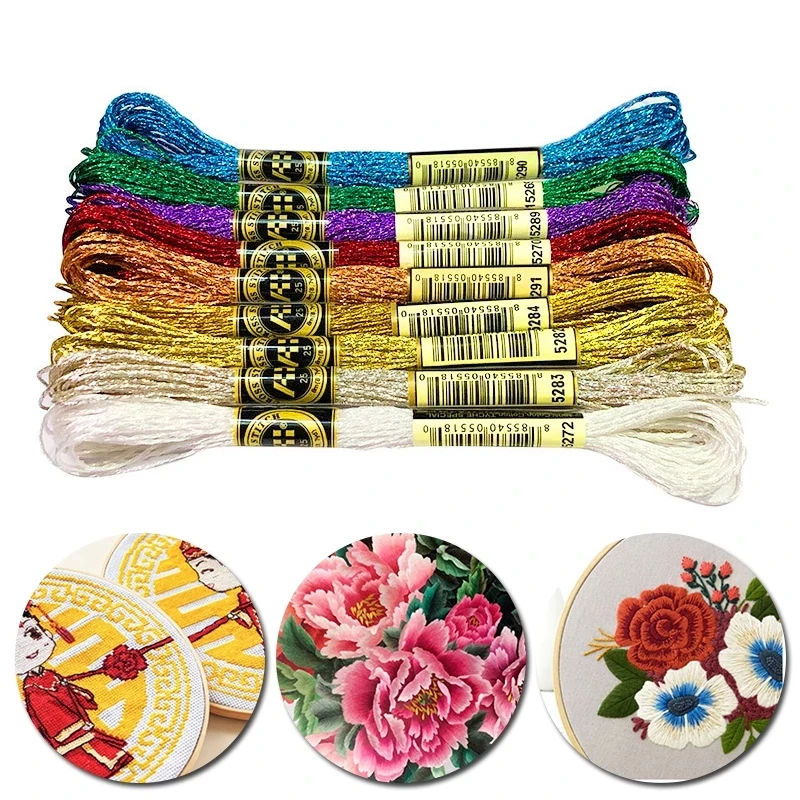 8 meters 12 strand cross stitch embroidery thread Multicolor Metal embroidery thread Custom Cross stitch threads colors