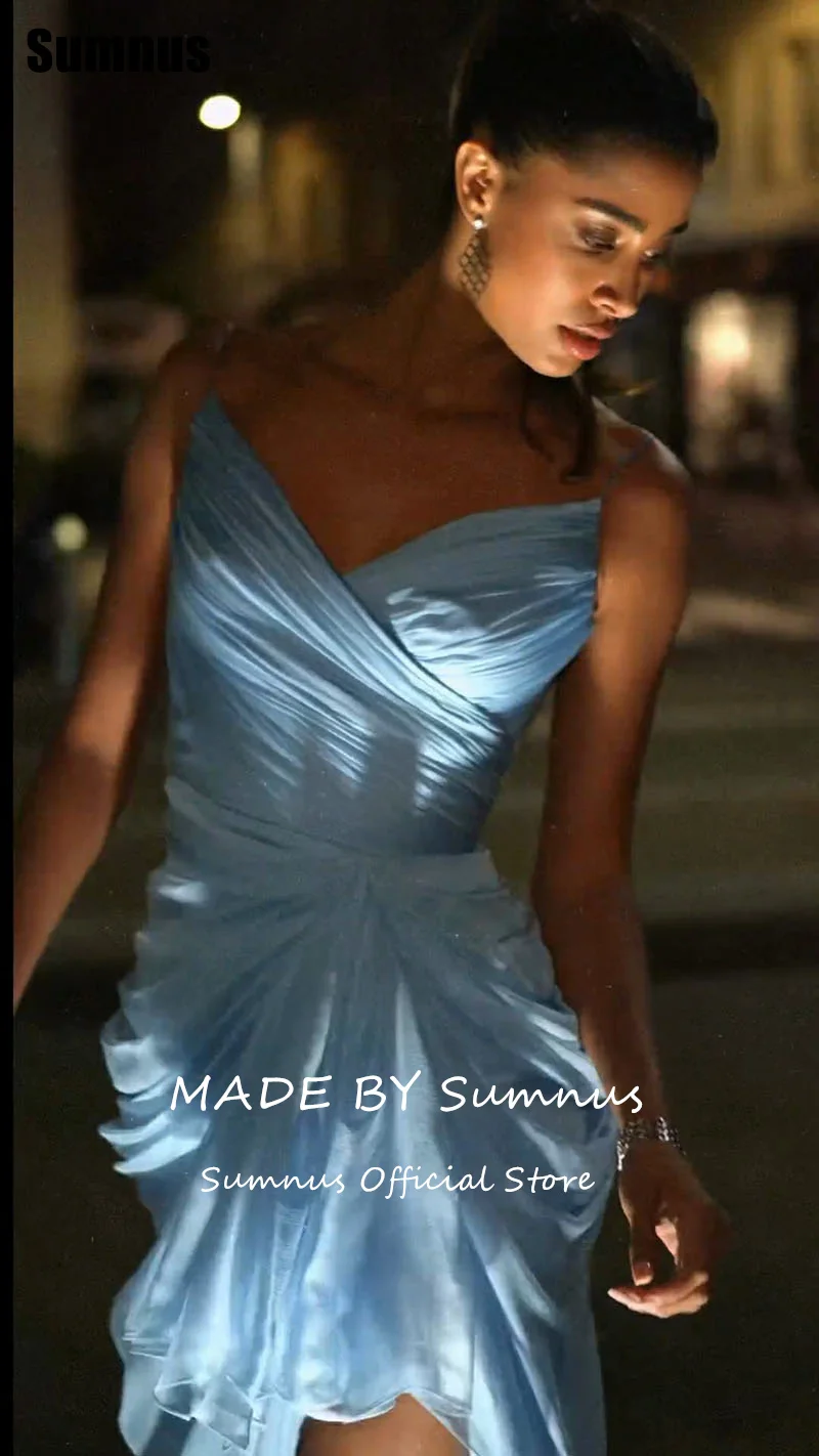 Sumnus Modern Mermaid Prom Dress Sky Blue Sleeveless Pleats High/Low Party Dresses Floor-Length Evening Dress 2025 Customized
