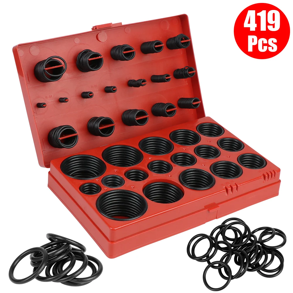 

419 Pieces For Car Garage Plumbing Pipeline Oil Resistance With Plastic Box O-Shape Sealing Ring Assorted Rubber O-Rings