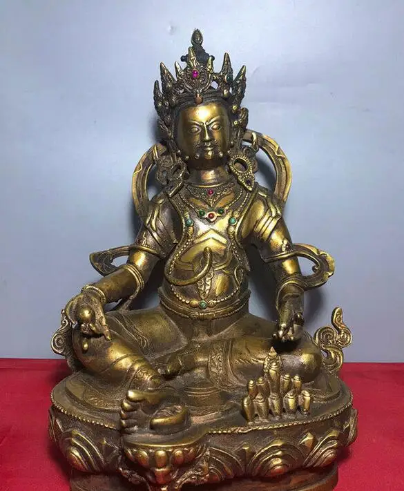 

11" Old Tibetan Buddhism Bronze Gilt Yellow Jambhala wealth God Buddha statue