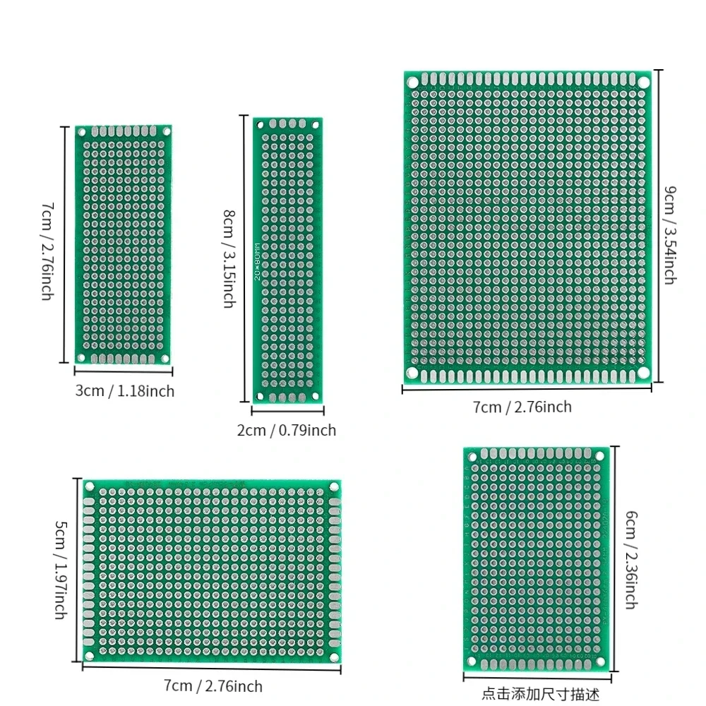 Dupla face PCB Board Set, Kit Protótipo, FR4 Impresso, Circuito Universal Perfboard, DIY, 2*8cm, 3*7cm, 4*6cm, 5*7cm, 7*9cm, 34 PCs/Lot