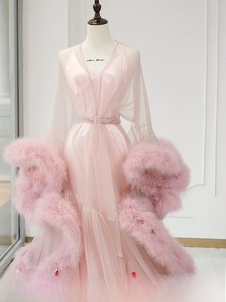 

Ele Pink Floor-Length Evening Dr Chinese Sle Wedding Robe Women's Formal Gown Luxury Lightweight Special Ocn Dr