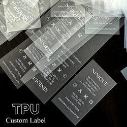 Custom Transparent TPU Labels, Washable Labels for Bra Underwear, Swimwear, Kids Washing Tags, Soft Touch Skin Care, 2.5cm