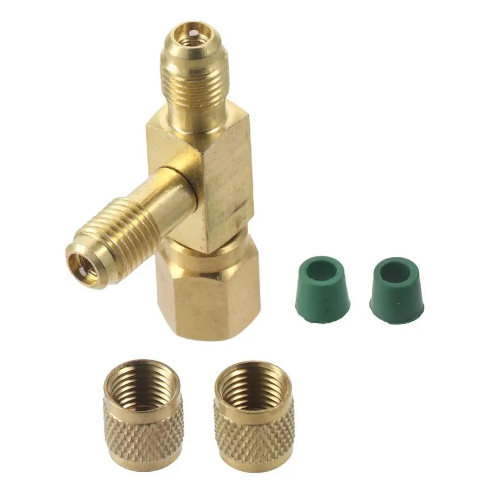 1Set Golden Quick Coupler Access Tee Brass 1/4'' Valves Core Tee Adapter Low Loss Fittings For Deep Vacuum Pump Manifold