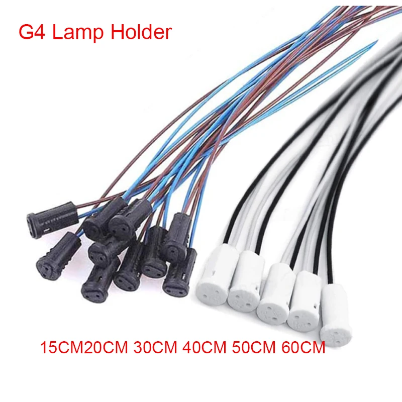 

10 шт. керамических патронов G4 для светодиодных ламп с кабелем 0,3 мм², длиной 20 см, 30 см, 40 см, 50 см, 60 см