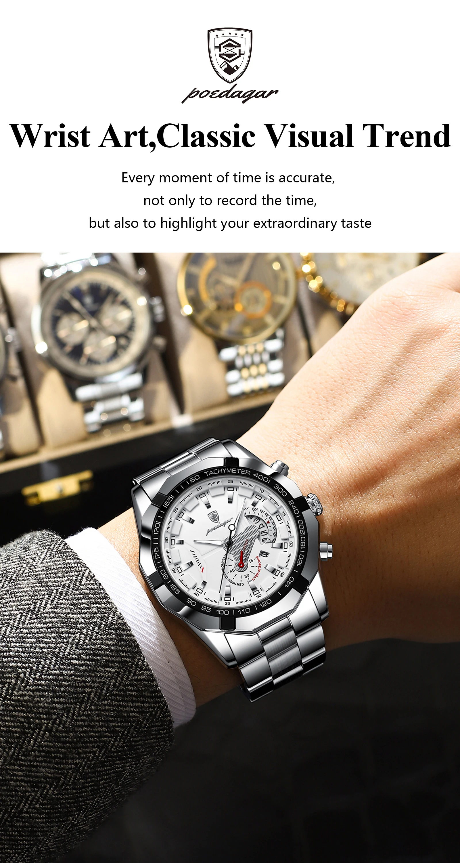 POEDAGAR Luxus Marke Mann Uhr Wasserdicht Leucht Datum Sport Mann Armbanduhr Edelstahl Mode Quarz herren Uhren Reloj – Detail 14