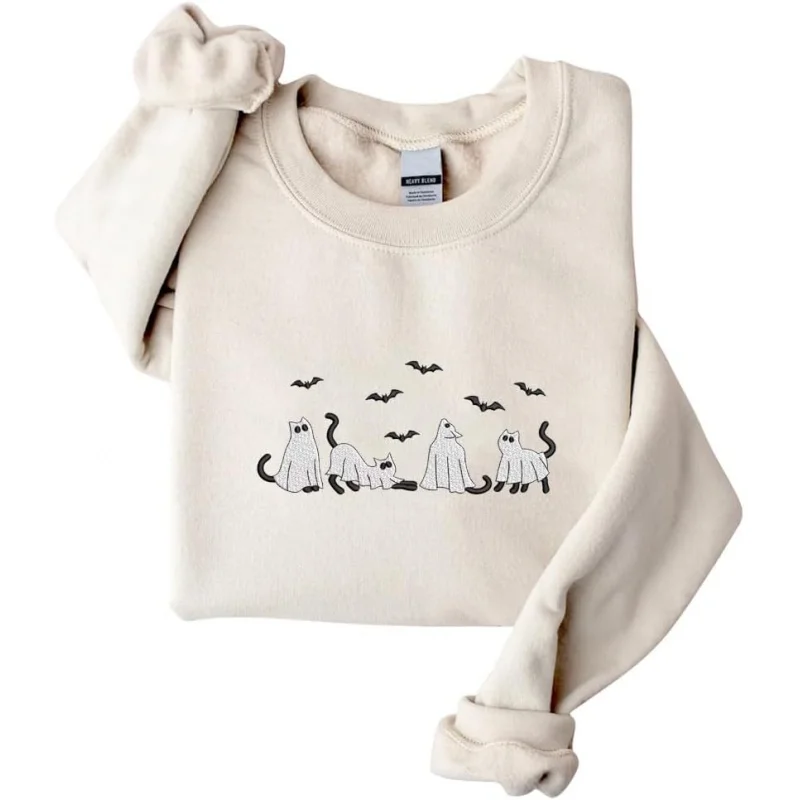 New embroidered ghost cat Halloween casual sportswear