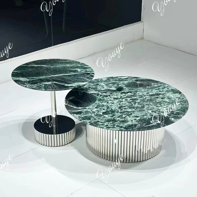 XS Natural Marble Green Tea Table High-grade Round Light Luxury Living Room Italian Minimalist Luxury Stone Edge Table