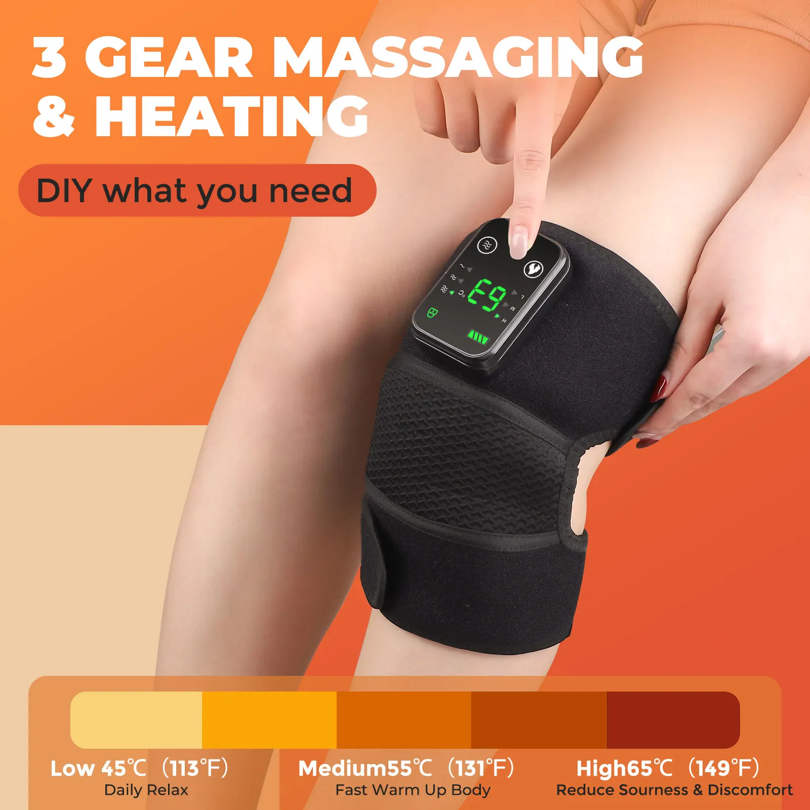 Electric Heated Knee Massager 3 in 1 Joint Elbow and Shoulder Pain Reliever Thermal Vibration Moisture Removal Physical Therapy