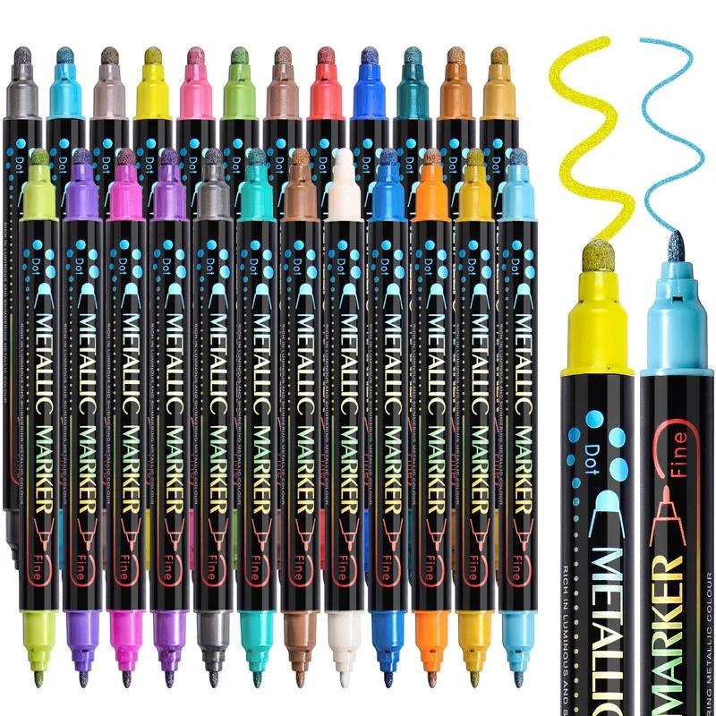 Plumones Double Headed Metallic Colores Marker Pen Set 예술용품 Art Supplies Posca Rotulador Permanente Graffiti School Stationery