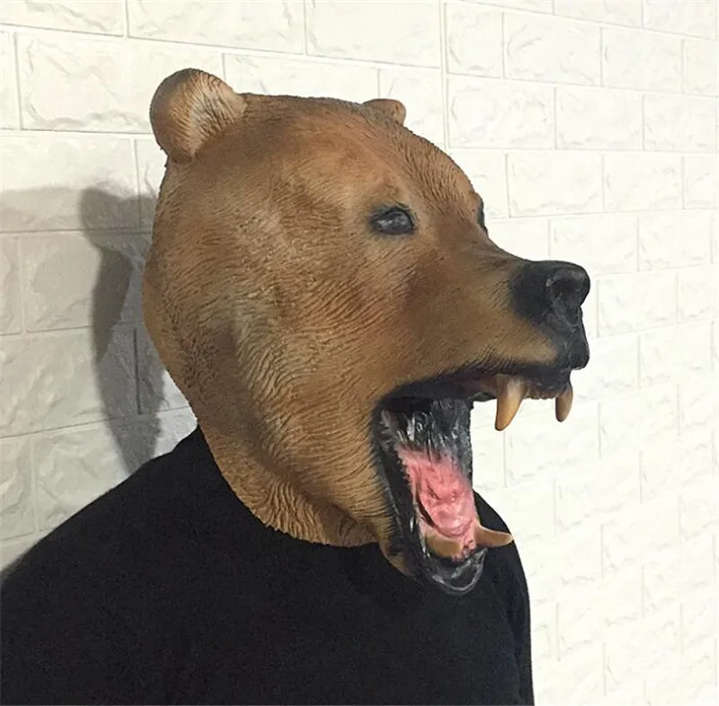 Realistic Grizzly Bear Head Brown Bear Mask Animal Latex Masks Full Head Halloween Costumes Party Animal Carnival Cosplay