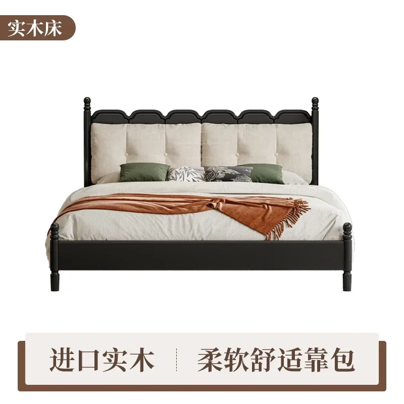 French Retro Bed Master Bedroom Windsor  Double Bed Modern Minimalist American Style Solid Wood   Soft Bag Marriage Bed