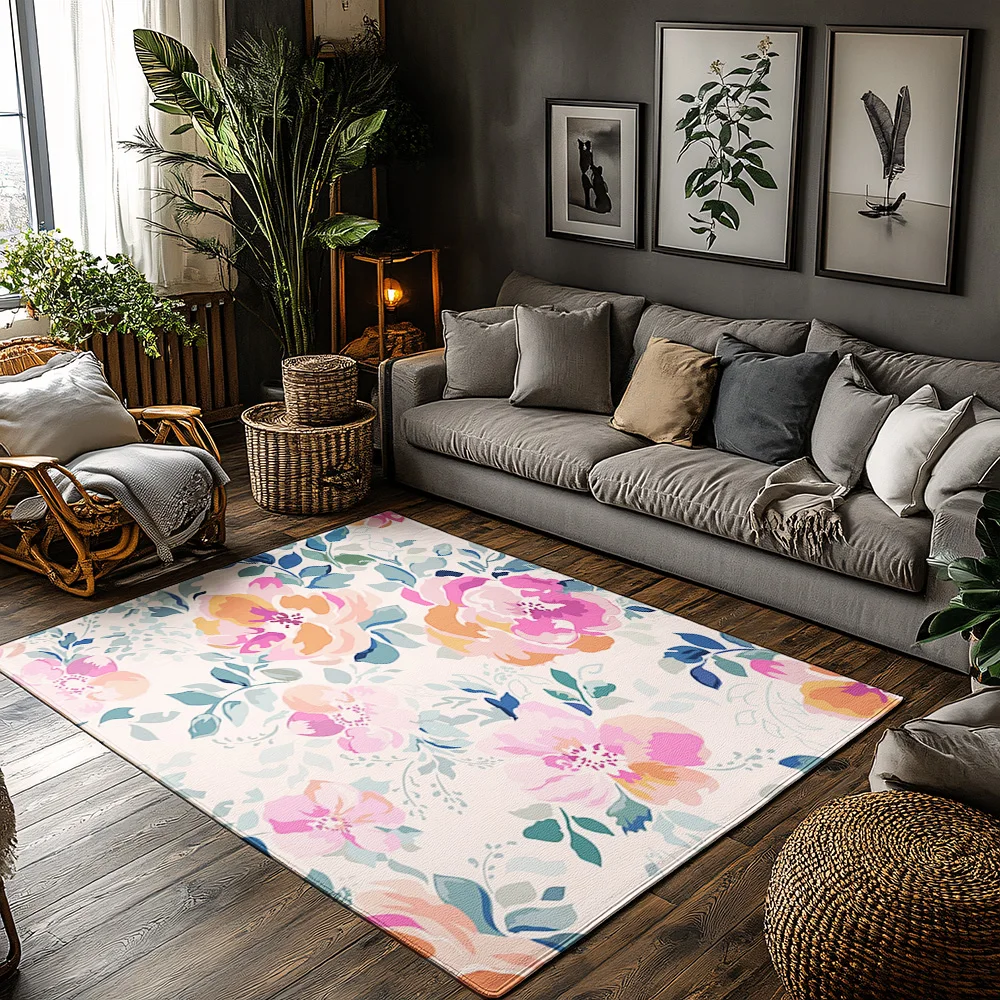 

Floral Area Rug Washable Non Slip Indoor Outdoor Mat Living Room Bedroom Home Decor Modern Abstract Pattern Cozy Floor Covering