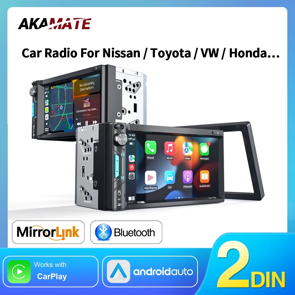 Car Radio 2Din CarPlay Android Auto Bluetooth FM AM 6.7inch Display IPS Touch Screen Universal for Nissan Toyota Hyundai Kia