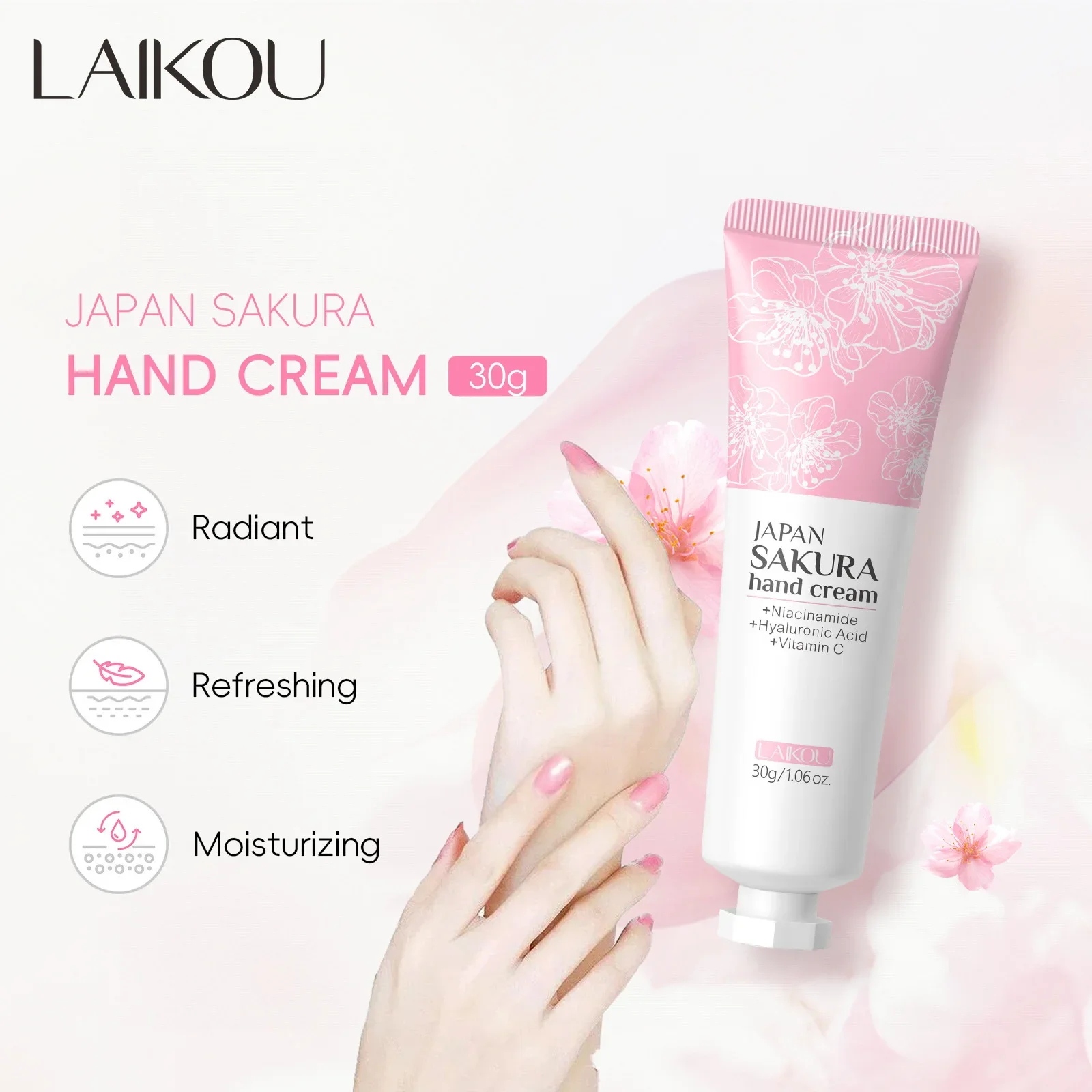 LAIKOU ساكورا كريم اليد تبييض إزالة التجاعيد المضادة للكراك ترطيب غسول مغذي إصلاح مكثف كريم اليد 30 جرام