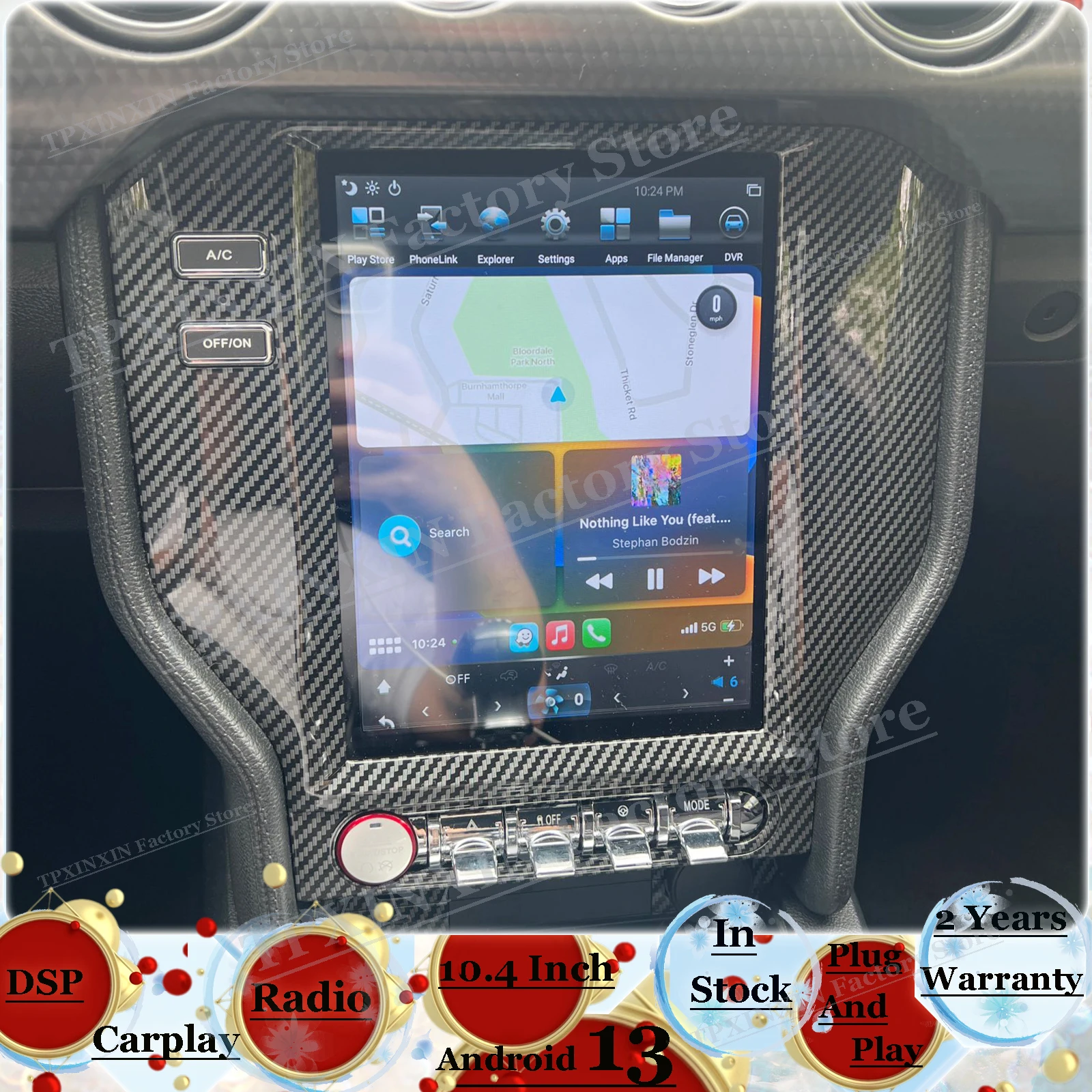 

10.4 Inch Android Auto Carbon Fiber Vertical Screen Multimedia Stereo For Ford Mustang 2015~2019 GPS Navigation Player Head Unit