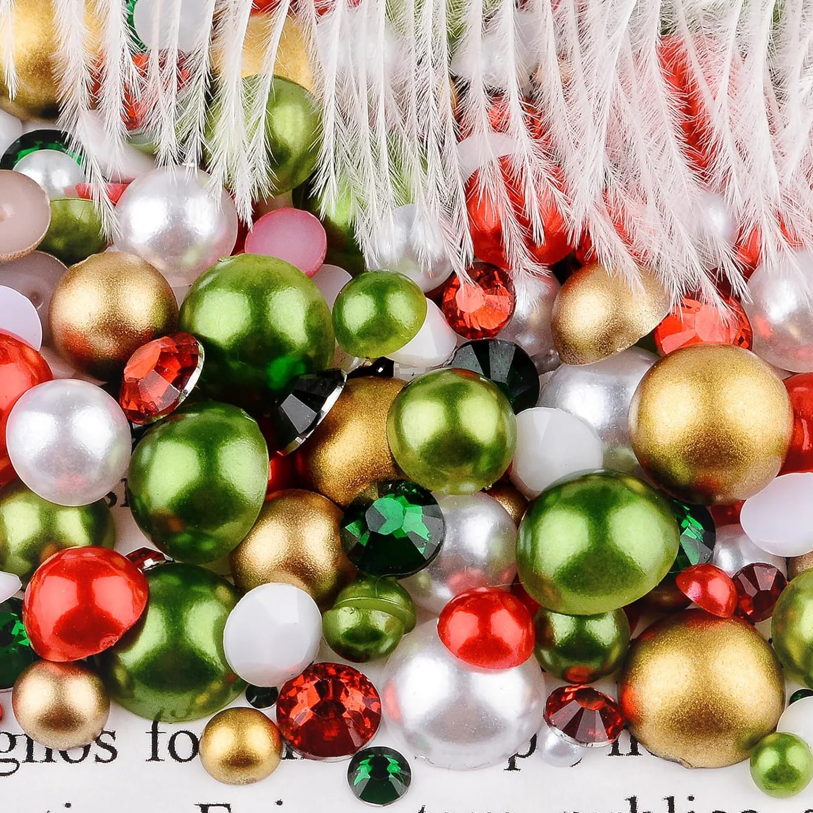 30g de perles et de strass mixtes rouge vert, strass plats et perles pour nail art, bricolage artisanal 3mm-10mm taille mixte