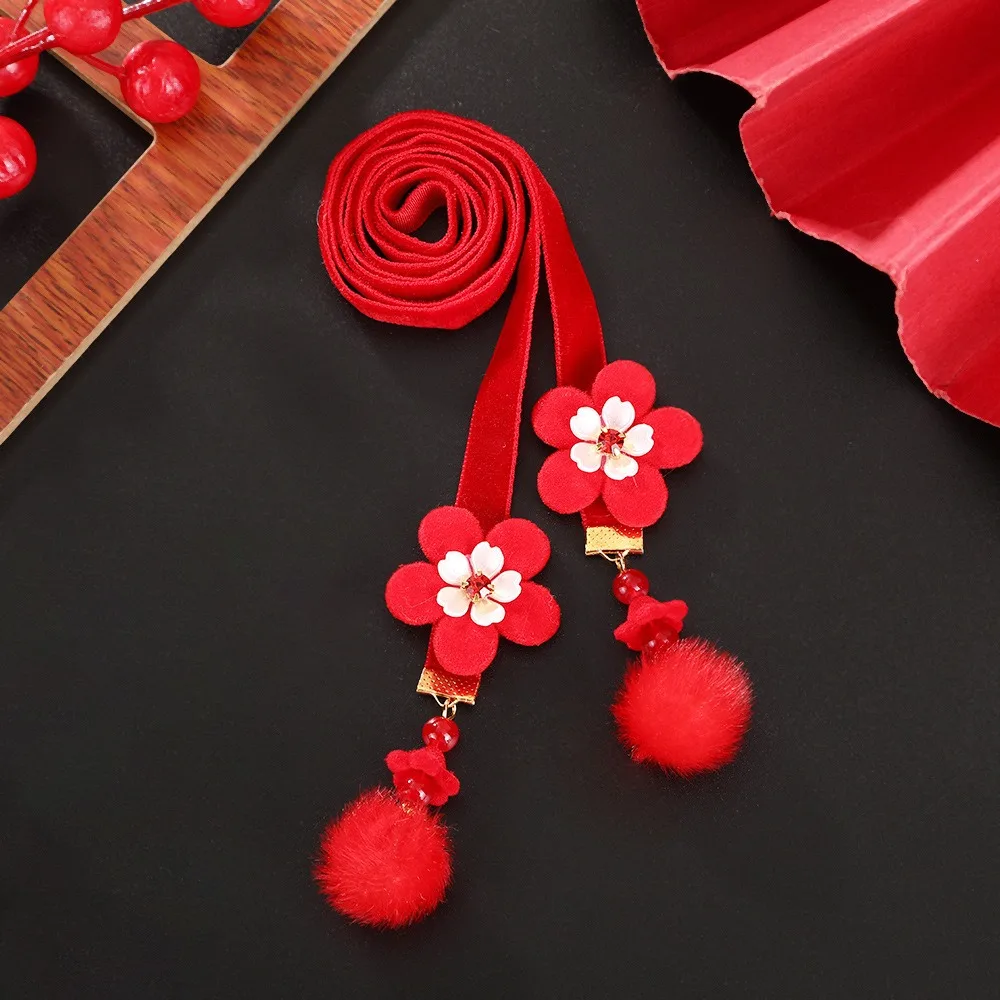 حسن الحظ شرابة الساتان الأحمر طويل عقال جرس فراشة الفتيات الشريط رئيس حبل زهرة الخرز السنة الجديدة الشعر حبل الطرف