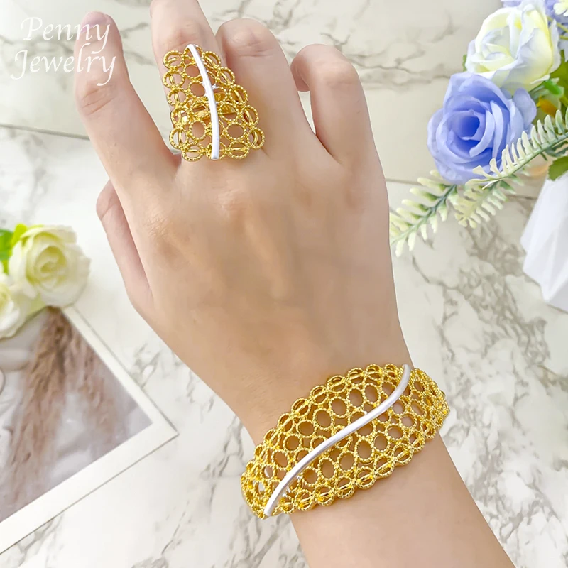 

Роскошное ожерелье с преувеличенным воротником, серьги-капли, браслет, кольцо, колье, позолоченный комплект ювелирных изделий для свадебной вечеринки, подарки