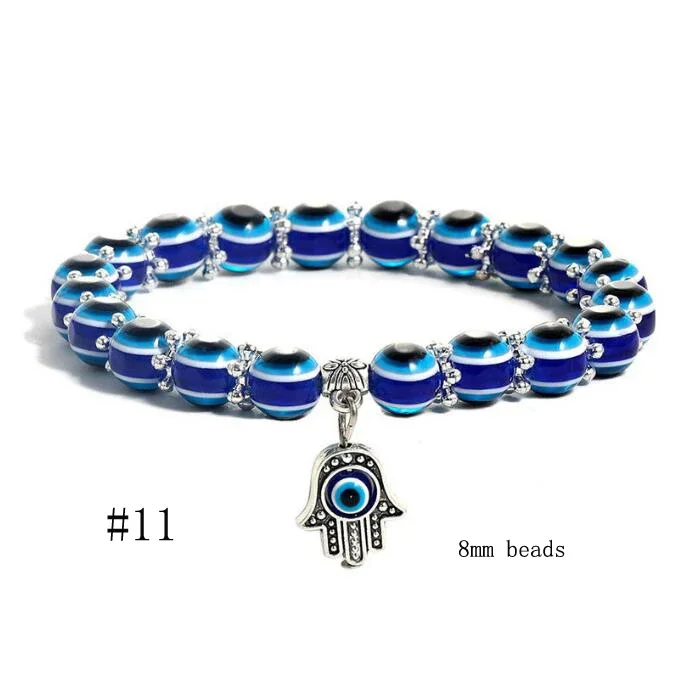 1PC Evil Eye Hamsa Blue Beaded Charm Stretch Bracelet Hand of Fatima Turkish Lucky Evil Eye Bracelet for Protection and Blessing