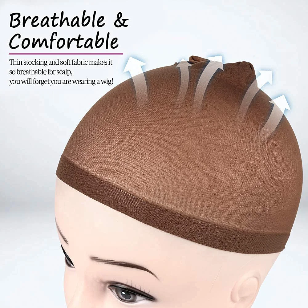 12pcs/Lot Wig Cap For Making Wigs Unisex Stretchable Stocking Wig Cap Elastic Liner Mesh Dome Hairnets Dark Brown High Quality