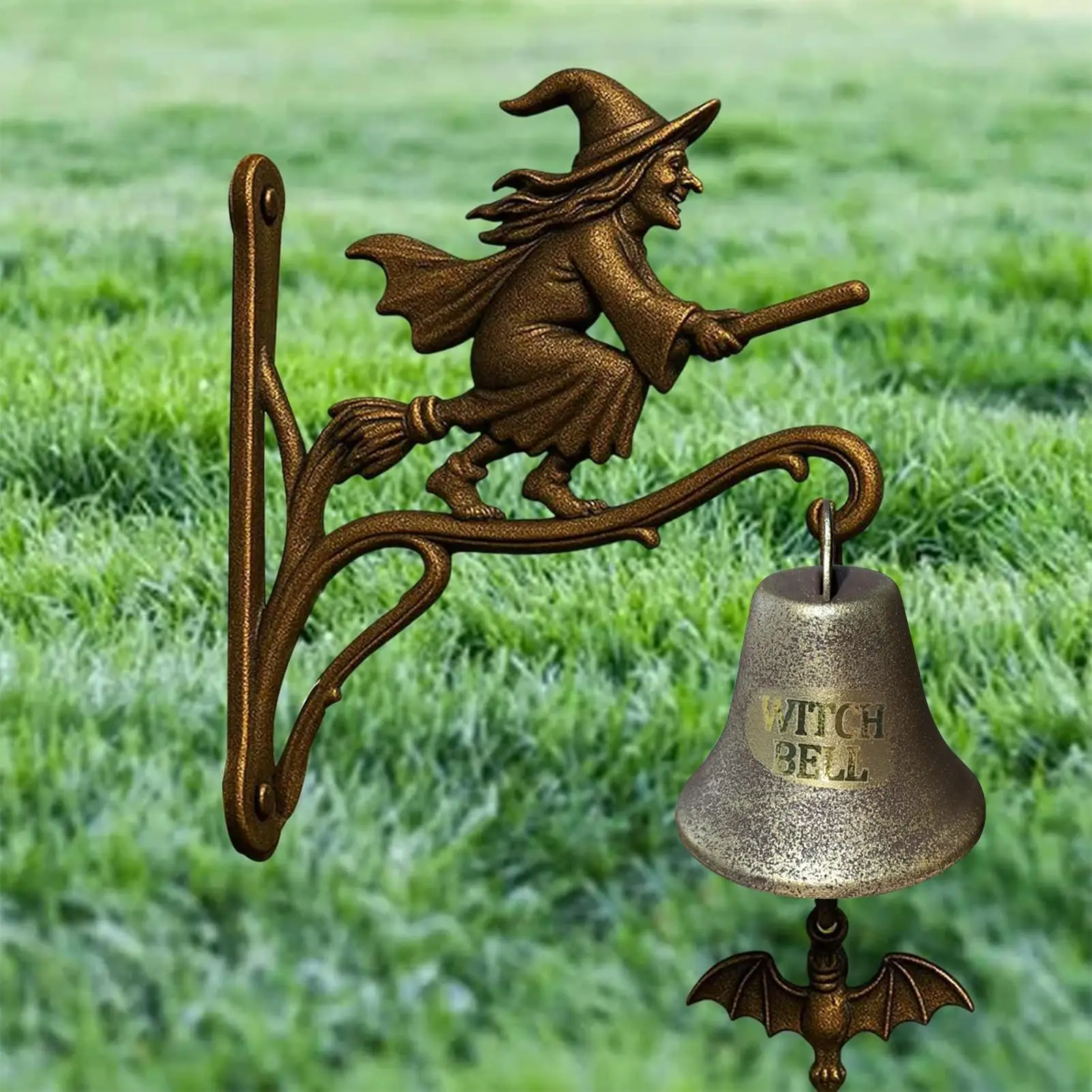 Witch Bells for Door Wall Mounted Witch Bells with Broom Hangable Garden Decor Outside Doorbell for Cottage Porch Entrance Shop