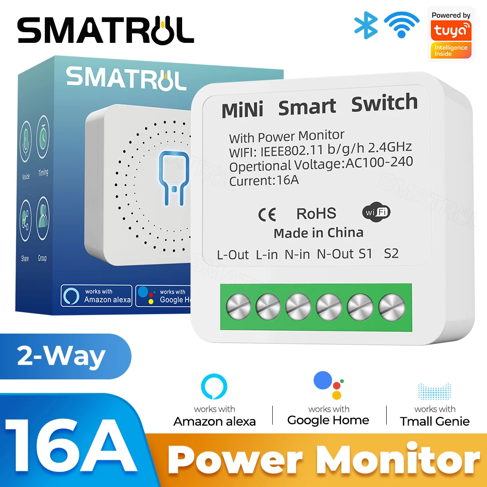 SMATRUL Tuya 16A Mini Wifi Smart DIY Switch Light 220V Supports 2 Way Timing Control Automation Module APP For Alexa Google Home