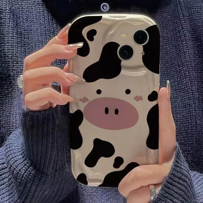 Shy Cow Pattern Phone Case For iPhone 17 16 15 14 11 12 13 Pro Max Plus XR XS Max 17 Air Silicone Soft Back Cover