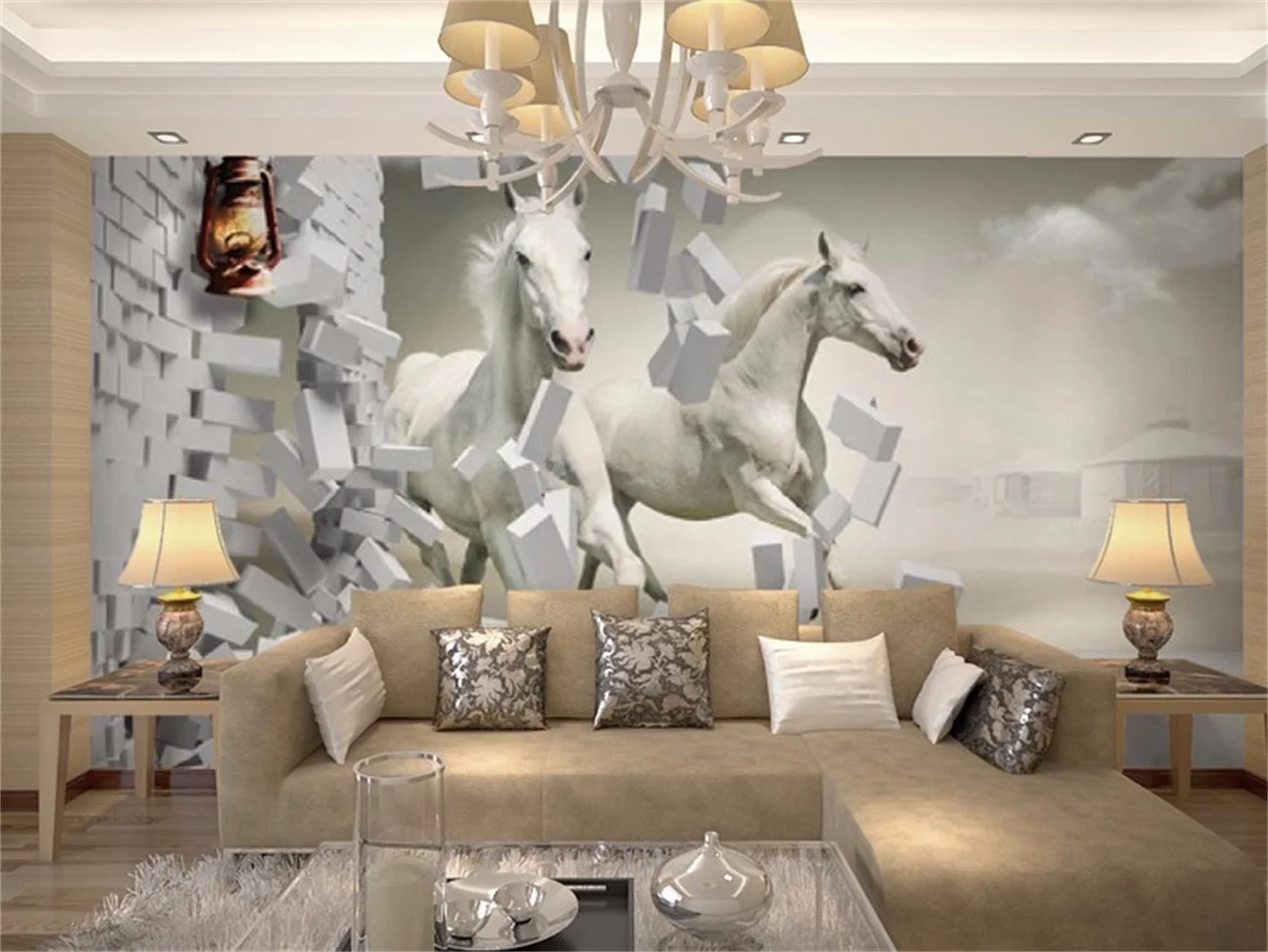 beibehang 3d custom 3d wallpaper,Horses Grass Clouds Animals photo living room tv sofa background bedroom papel de parede