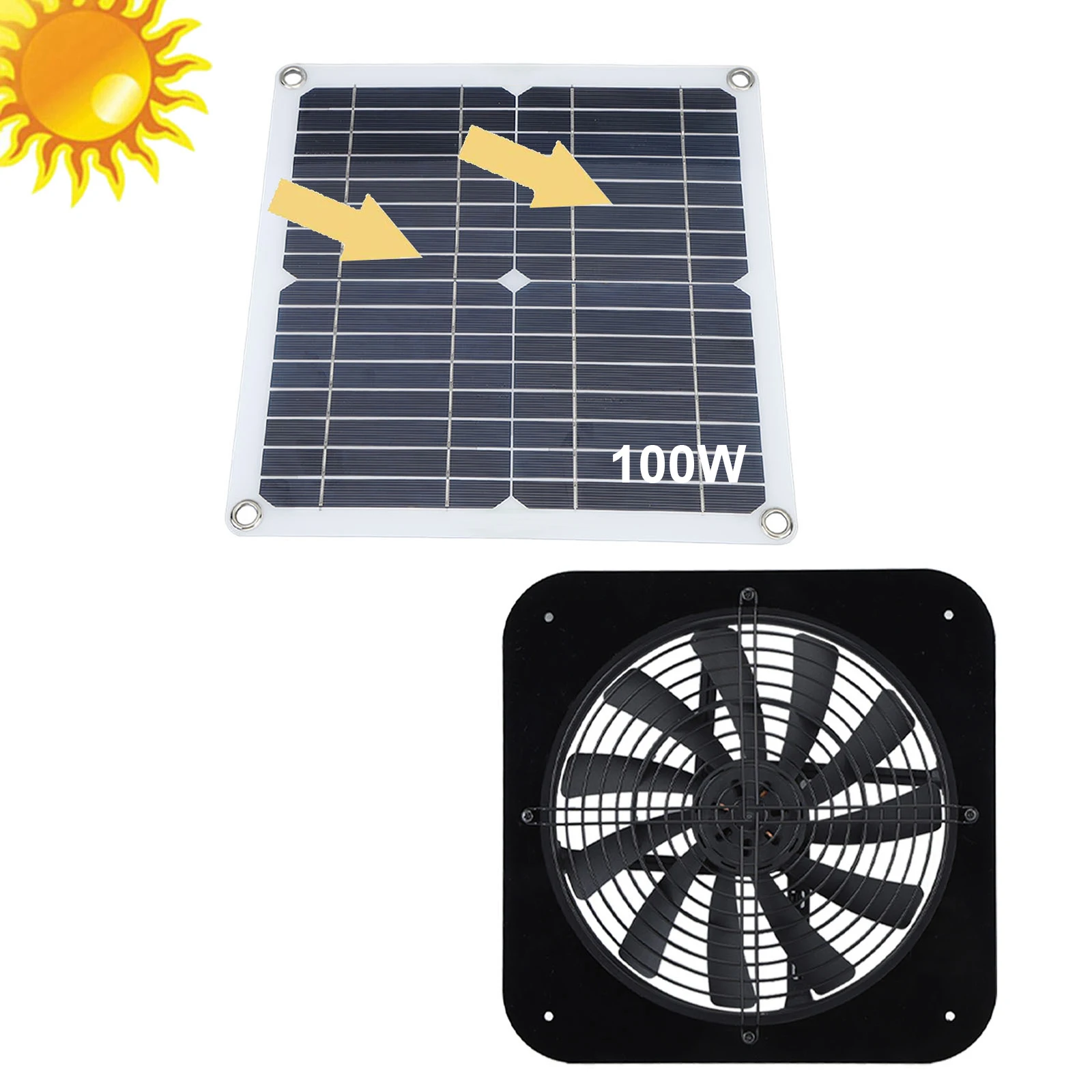 100W 12V Solar Panel Powered Fan Solar Exhaust Fan for Pet Dog Chicken House RV Roof