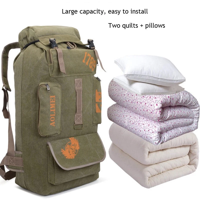 100L 70L Camping Backpack Canvas for Men Women Outdoor Water Resistant Hiking Backpacks Outdoor Climing Luggage