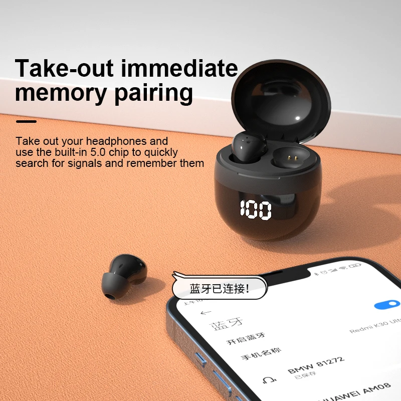 Invisible Headphones Bluetooth 5.3 Wireless In-Ear Earphones With Mic Noise Reduction Earbuds Heavy Bass Headset For Smart Phone