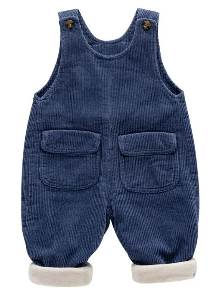 Children\'S Corduroy Overalls Winter Thickened Plus Velvet Jumpsuits Baby Warm One-Pieces Bodysuit Boys Girls Retro Simple Trouse