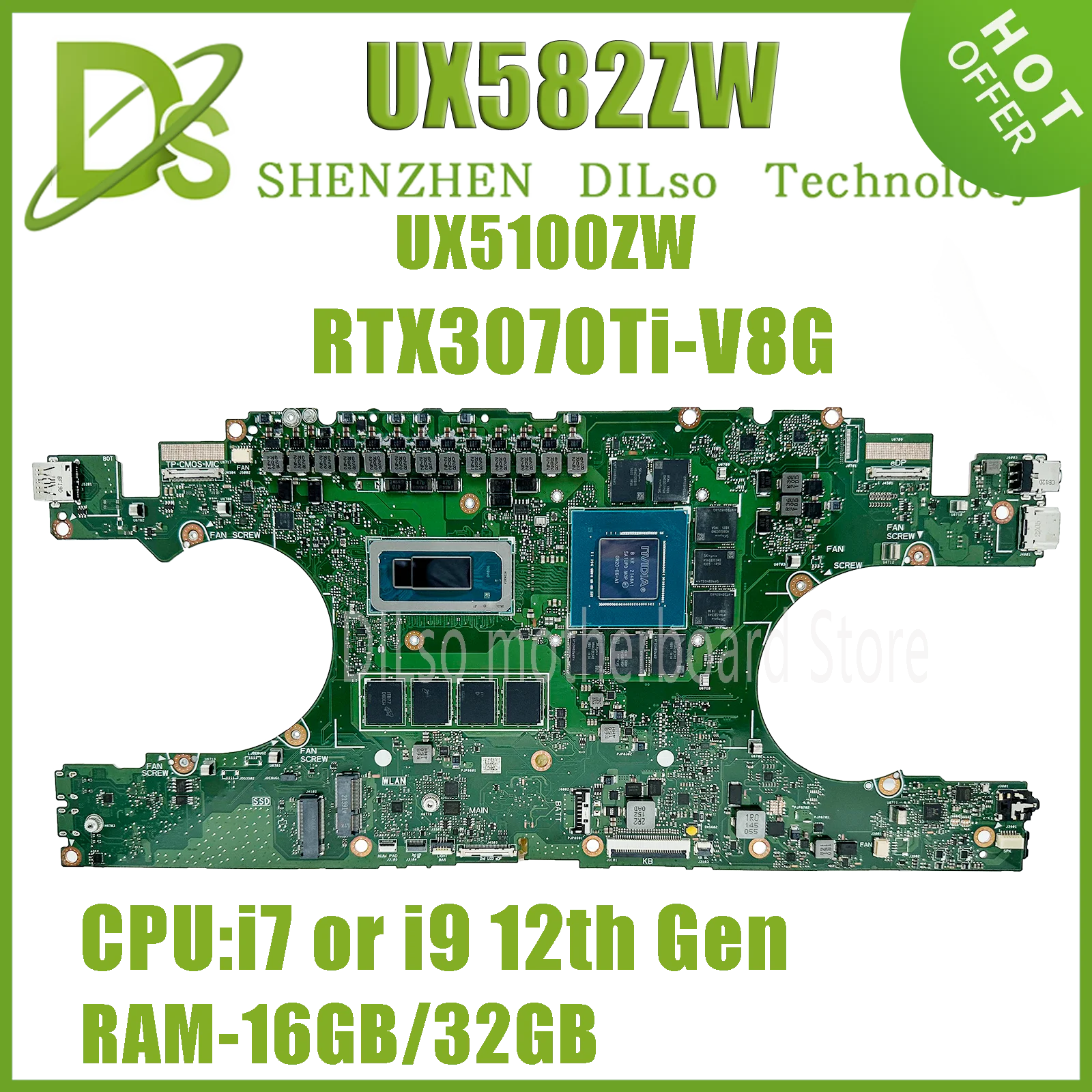 

KEFU UX582ZM Материнская плата ASUS UX582ZW UX5100ZW UX5100ZM UX582Z UX5100Z материнская плата для ноутбука i7 i9 12-го поколения RAM-16GB/32 ГБ