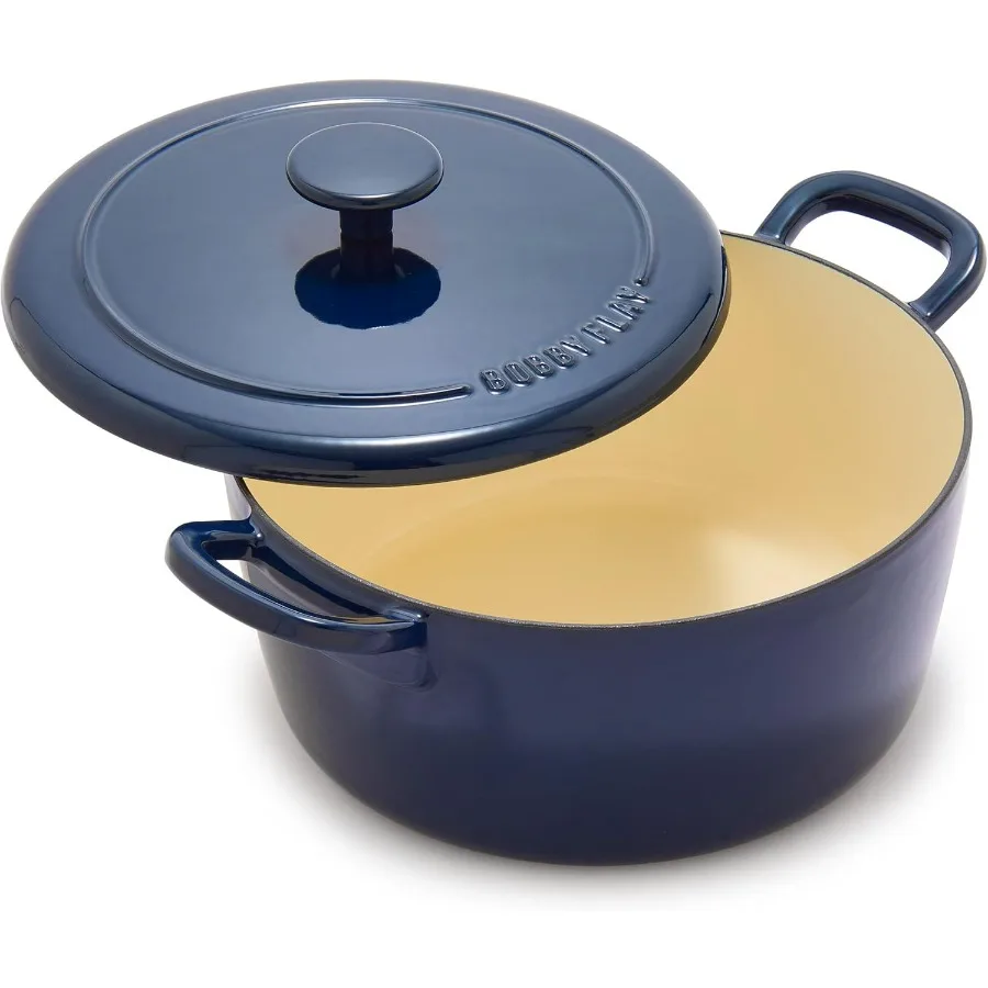 

5.5QT Enameled Cast Iron Round Dutch Oven with Lid, Dual Handles, Oven Safe to 500F & Induction Suitable, Self Basting Lid, Ultr