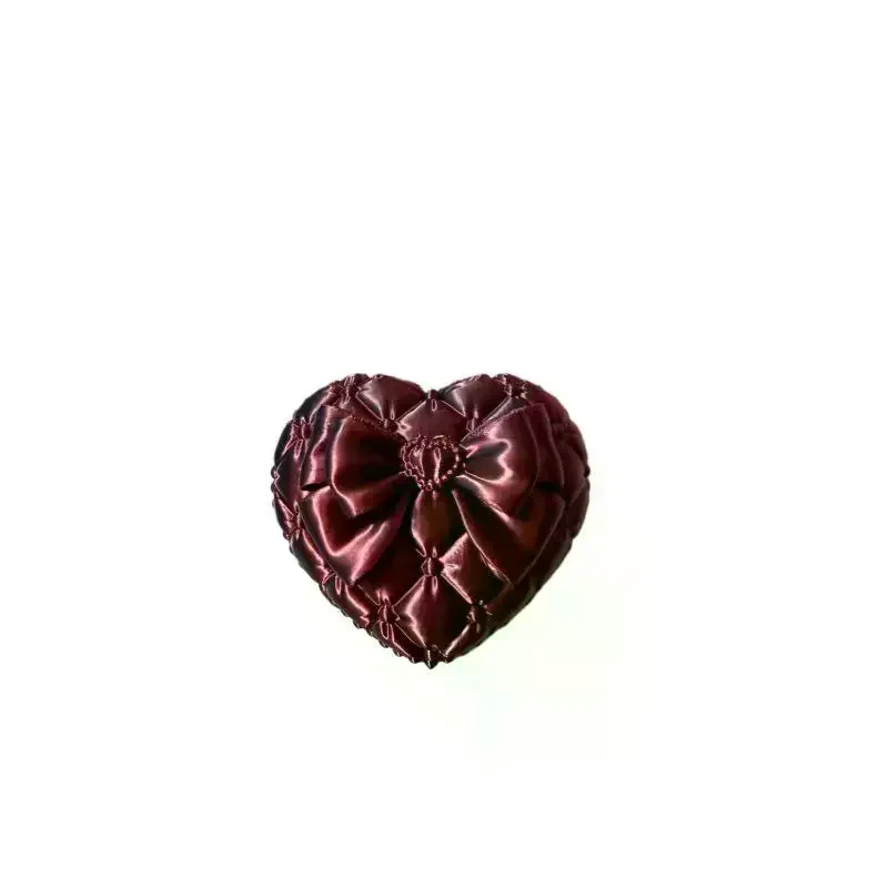 Heart Shaped Ring Necklace Storage Box 3D Printed Silk Texture Bow Decor Cute Jewelry Organizer Ideal Gift for Daughter Girlfri