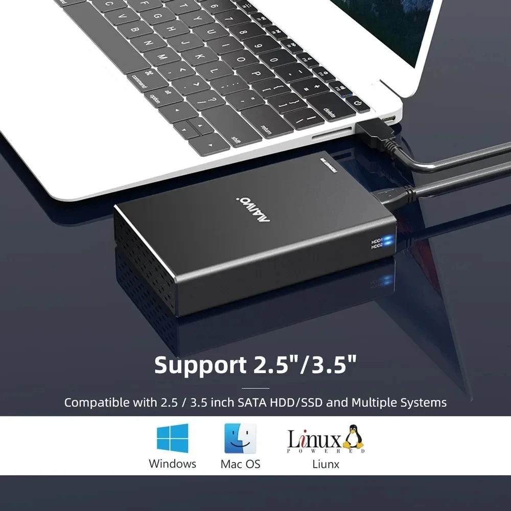 MAIWO 2,5 inch HDD en SSD SATA I/II/III behuizing Dual Bay externe harde schijfbehuizing Aluminium USB 3.0 5Gbps met RAID-functie