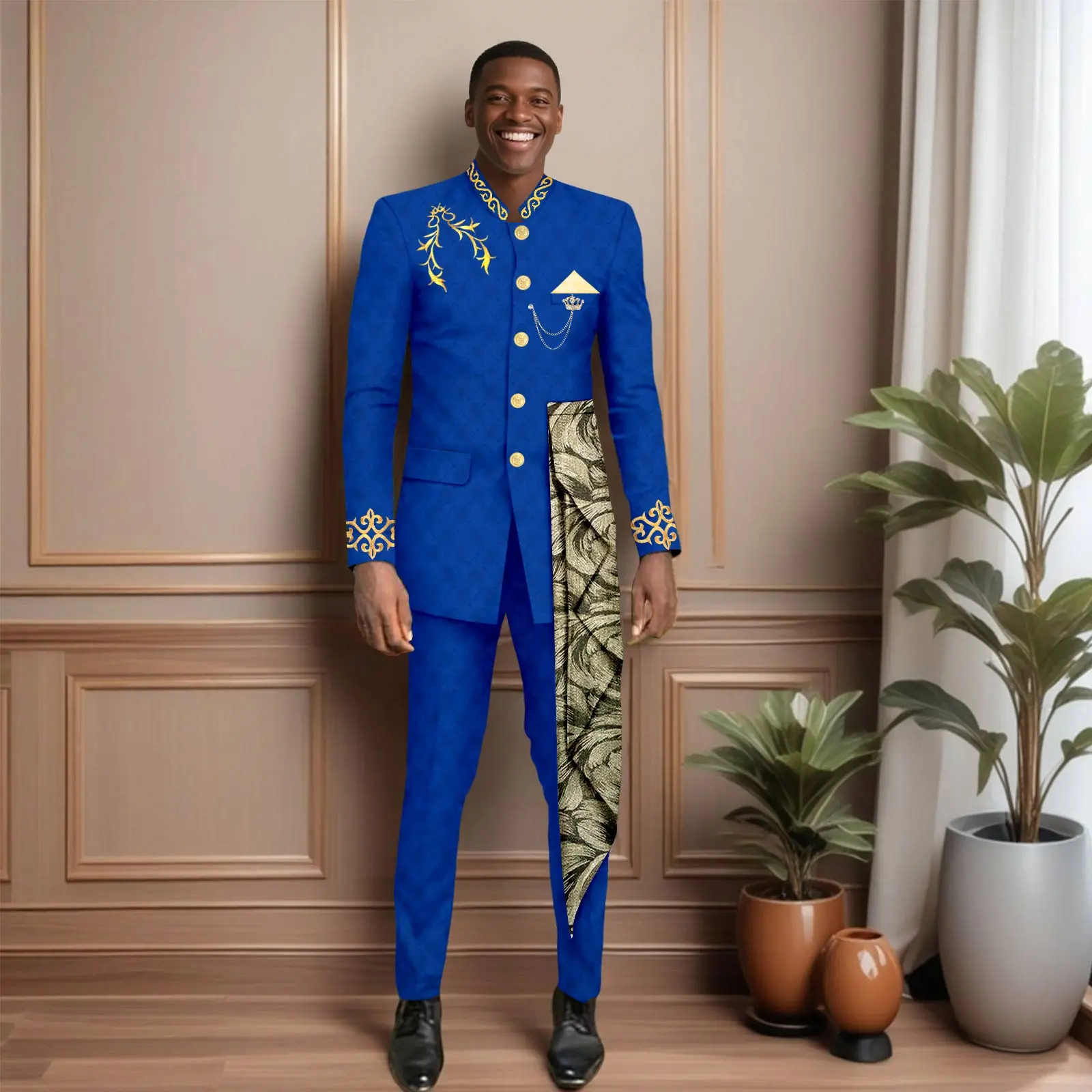 African Men Suits Bazin Clothes New Fashion Elegant Singer Outfits Blazer Pants Wedding Party  African Men 2 Pieces Set 2516045